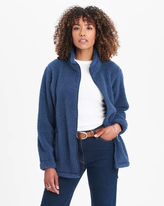 Cotton Traders Sherpa Fleece Jacket in Blue, 100% Polyester