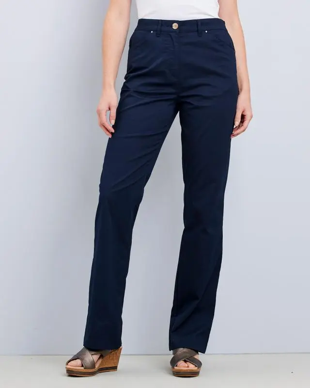 Cotton Traders Women's Classic Straight Leg Chino Trousers in Navy, Cotton/Elastane