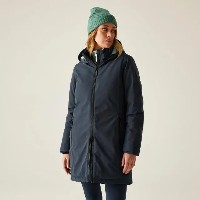 Regatta Women's Marron Longline Hooded Breathable Waterproof Insulated Jacket in Navy | Size: 10