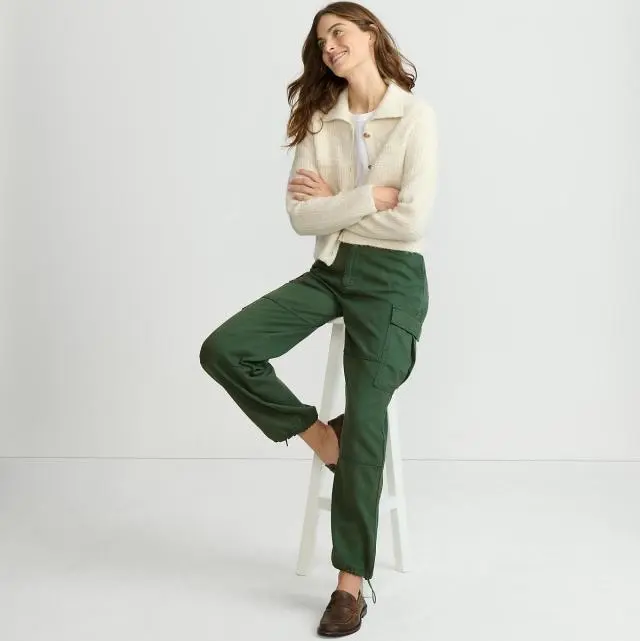 Lands' End Women's Twill Cargo Trousers in Green | Size: 14R