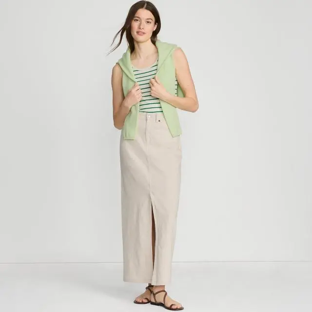 Lands' End Women's Petite Soft Denim Maxi Skirt in Natural | Size: 14-16