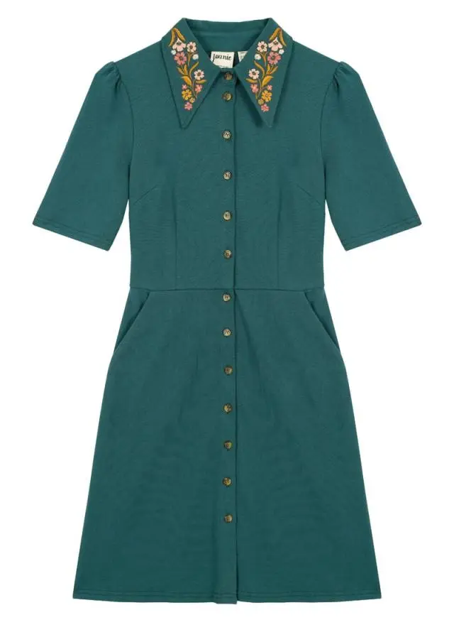 Joanie Clothing Jada Embroidered Collar Jersey Shirt Dress