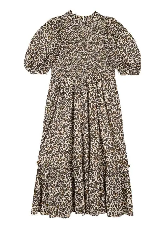 Joanie Clothing Priya Leopard Print Puff Sleeve Midi Dress