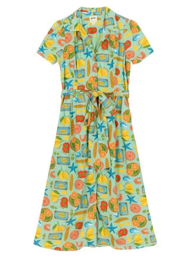 Joanie Clothing Roberta Tapas Print Midaxi Tea Dress