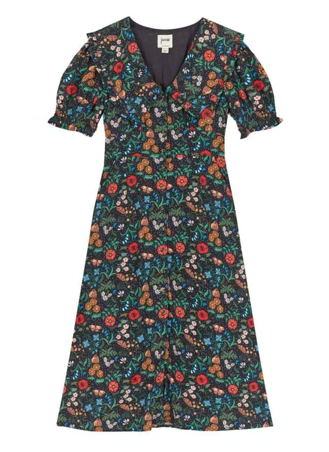 Joanie Clothing Constance Butterfly Garden Print Collared Midaxi Dress