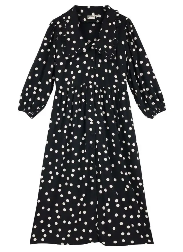 Joanie Clothing Bethan Polka Dot Print Oversized Collar Midi Dress