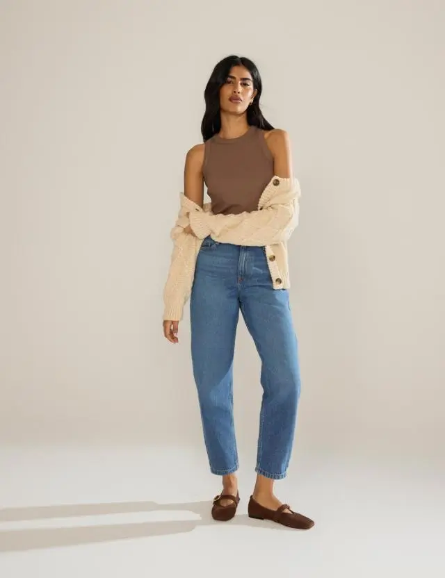 Blue High Rise Putney Barrel Leg Jeans