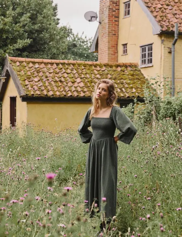 Khaki Long sleeve Imogen Midi Dress