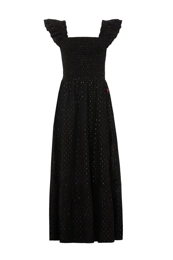 Black with Gold and Silver Lurex Spot Maxi Sundress