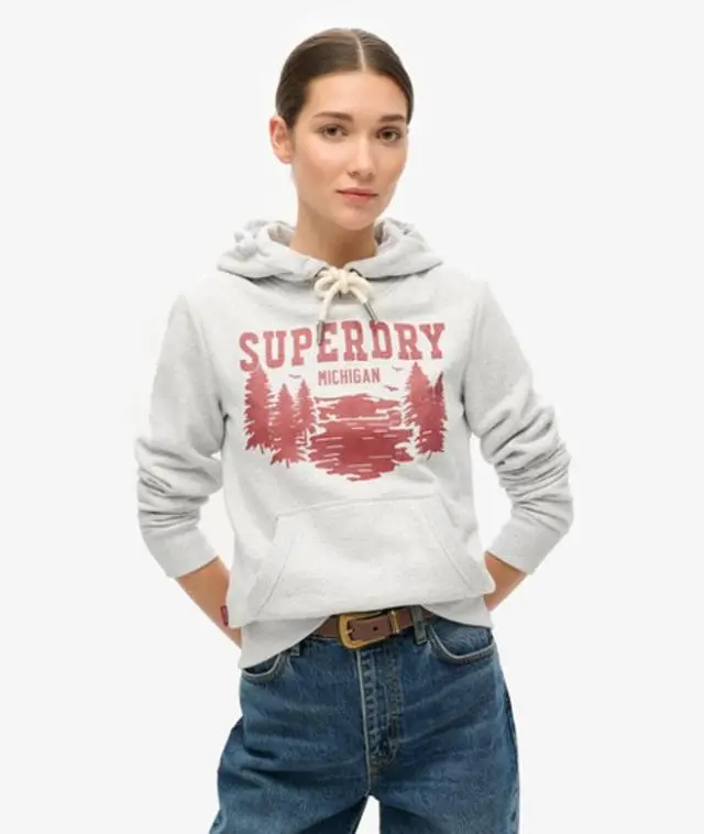 Superdry Women's Lo-fi Outdoor Graphic Hoodie Grey / Flake Grey Marl -