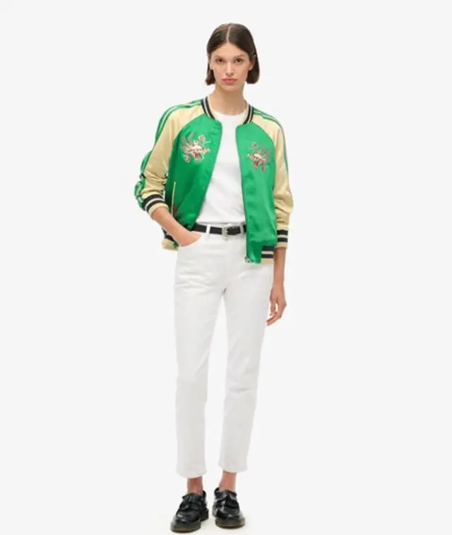 Superdry Women's Sukajan Embroidered Bomber Jacket Green / Bowling Green -