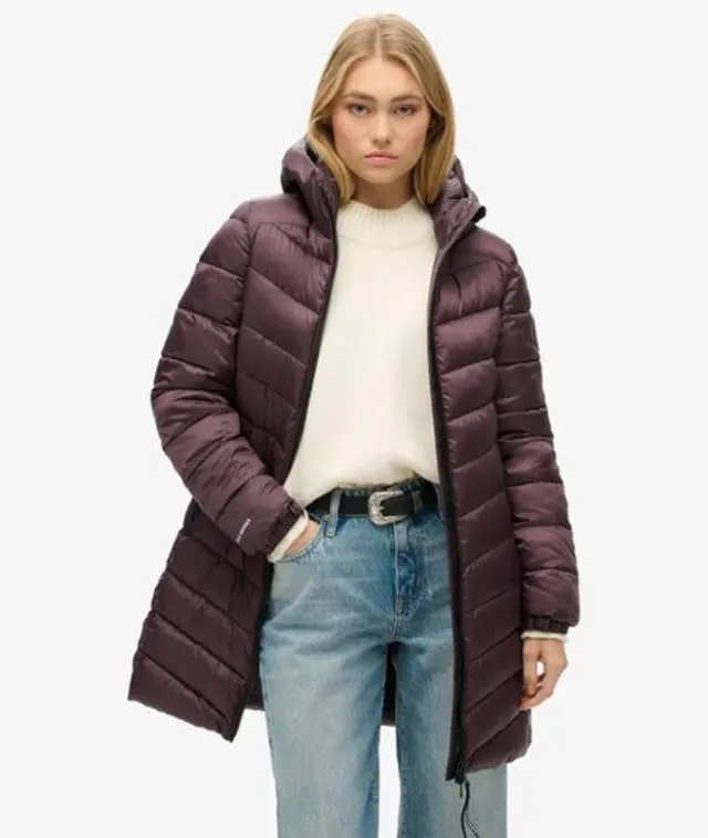 Superdry Women's Hooded Fuji Mid Padded Jacket, Dark Purple,