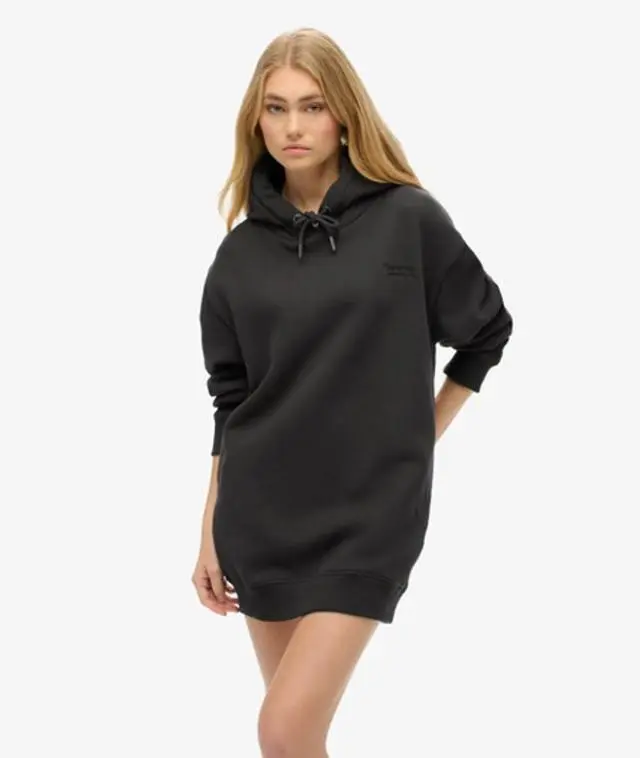 Superdry Women's Cotton Long Sleeve Essential Hoodie Dress Black,