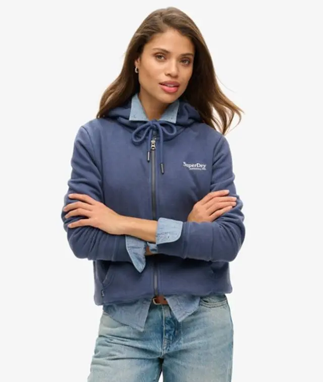 Superdry Women's Essential Logo Half Brushed Zip Hoodie Navy / Mariner Navy -