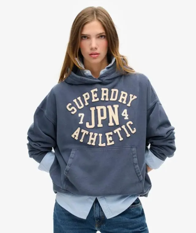 Superdry Women's Athletic Essentials Applique Oversized Hoodie Navy / Mariner Navy -