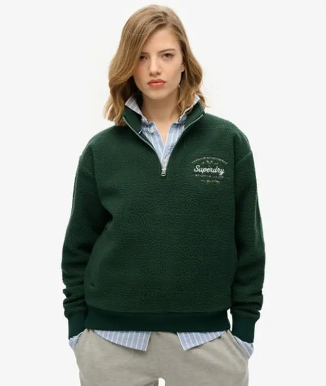 Superdry Women's Country Club Fleece Half Zip Sweatshirt Green / Enamel Green -