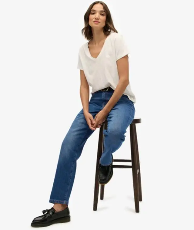 Superdry Women's Organic Cotton Mid Rise Straight Jeans Blue / Deep Indigo Denim -