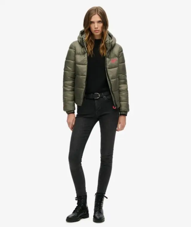 Superdry Women's Sports Puffer Bomber Jacket Green / Dusty Olive -