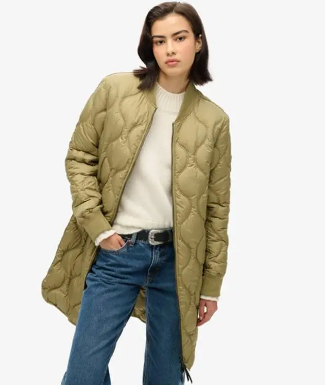 Superdry Women's Studios Long Liner Coat Green / Dried Herb Green -