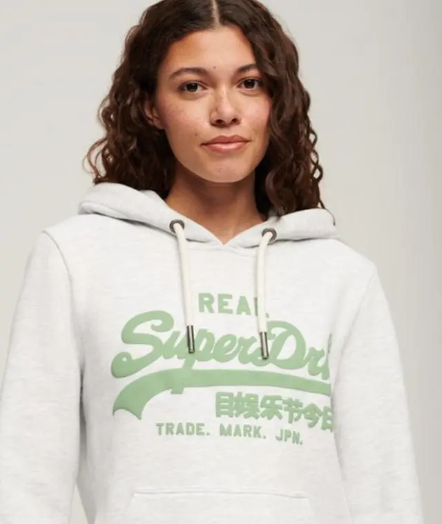 Superdry Women's Neon Graphic Hoodie Light Grey / Ice Marl -
