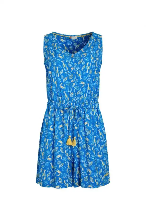 Weird Fish Taka LivaEco™ Printed Viscose Playsuit Adriatic Blue