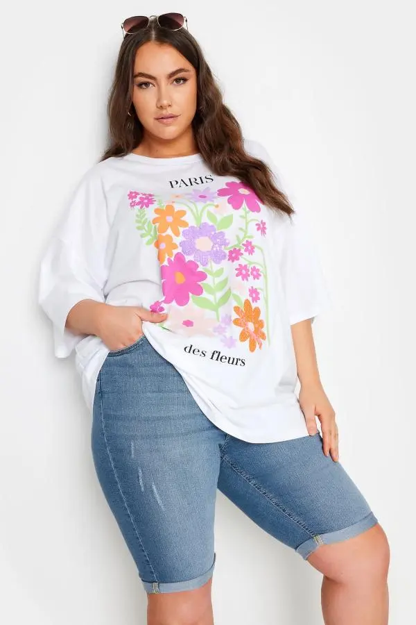 Yours Plus Size Light Blue Cat Scratch Stretch Denim Shorts Size 28