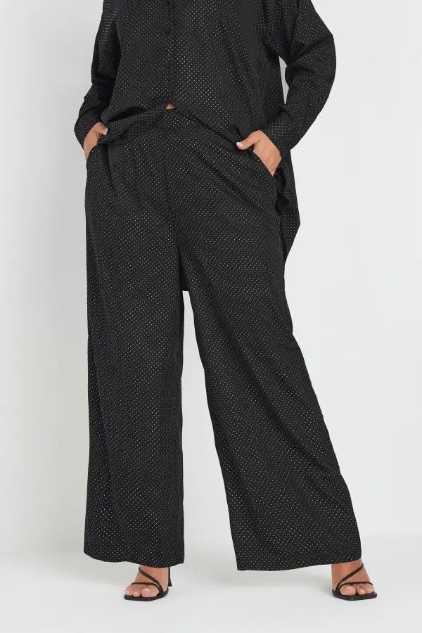 Yours Plus Size Black Stud Embellished Wide Leg Trousers Size 38-40