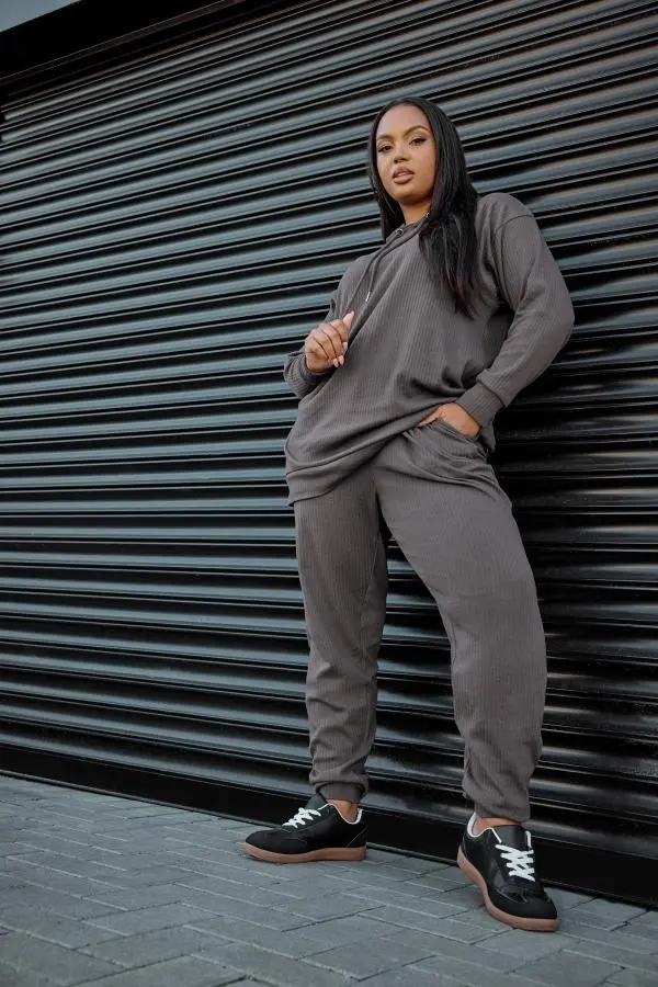 Yours Plus Size Charcoal Grey Ribbed Joggers Size 26-28