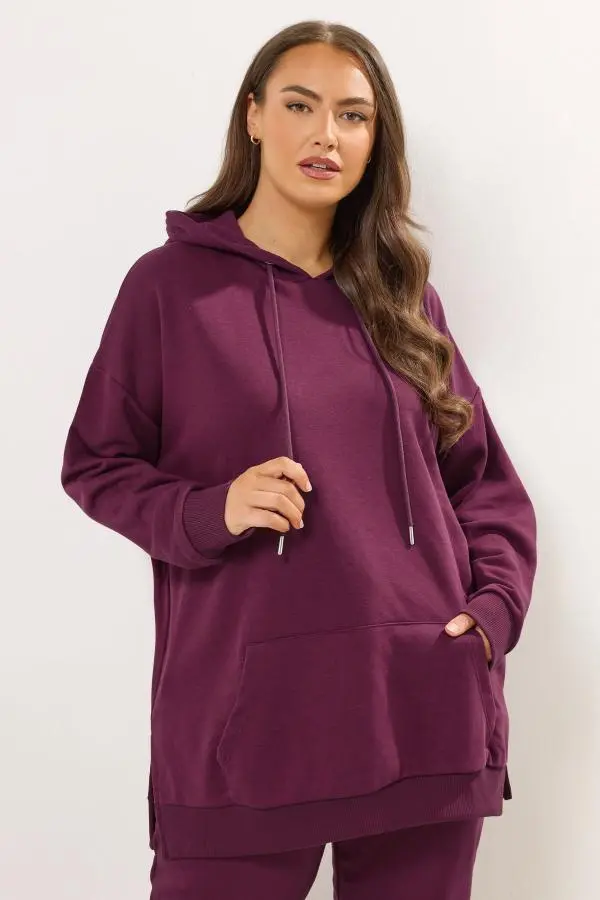 Yours Plus Size Burgundy Red Pocket Front Hoodie Size 30-32