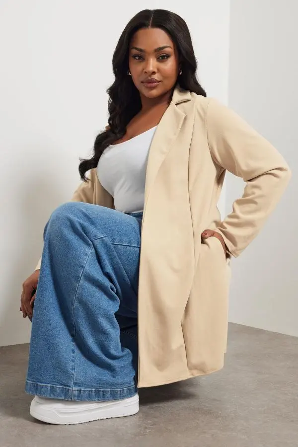 Yours Curve Plus Size Beige Brown Longline Blazer Size 30-32