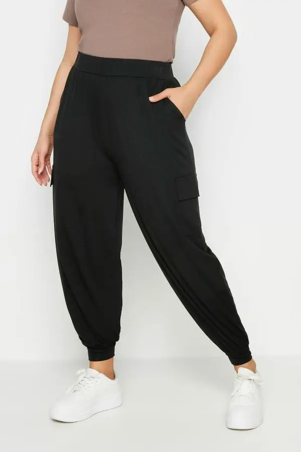 Yours Plus Size Black Cargo Pocket Harem Joggers Size 34-36