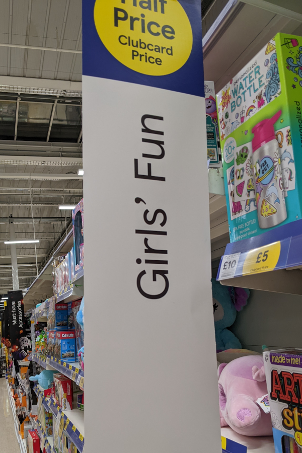 A sign in a supermarket saying Girls Fun