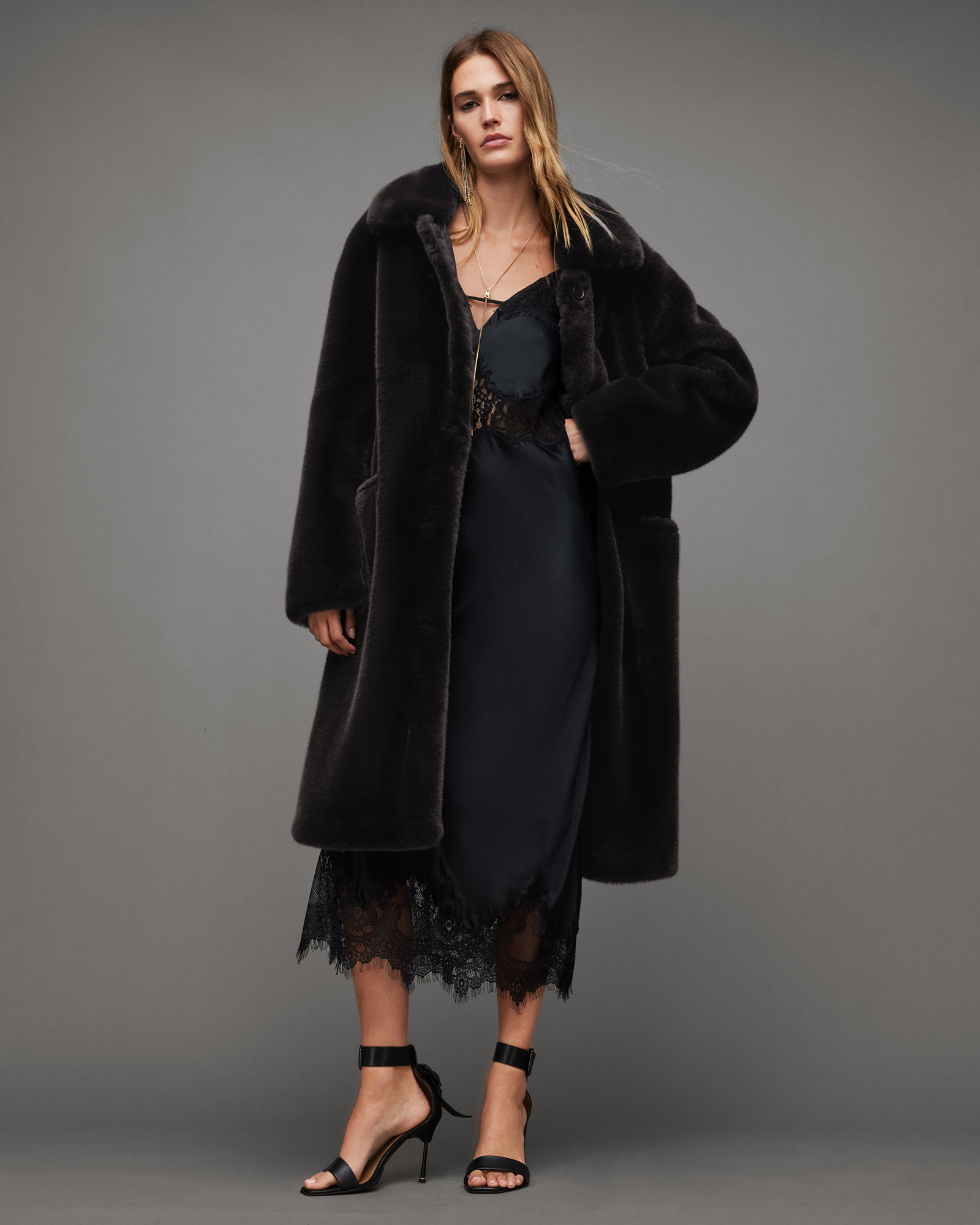 All saints faux fur discount coat