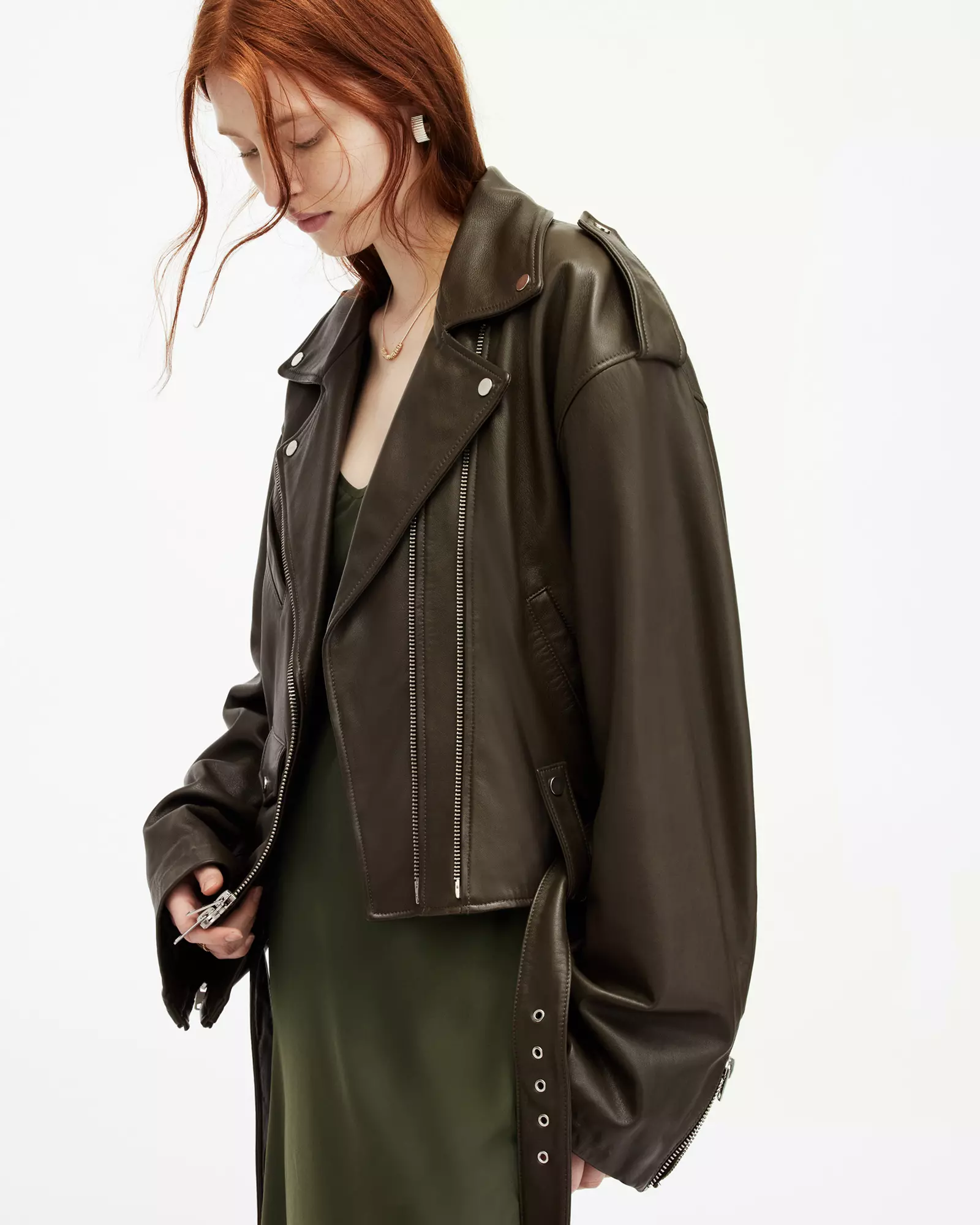 All saints oversized best sale leather jacket