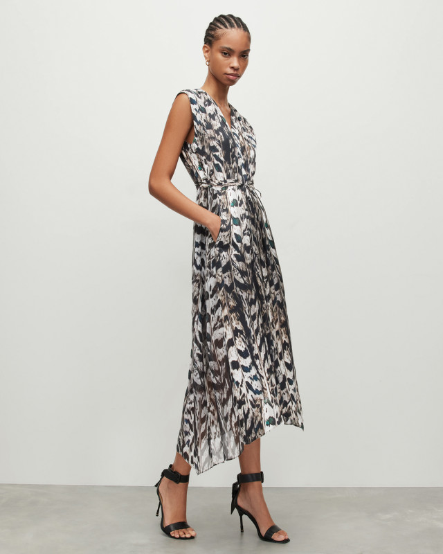 Pockets For Women - AllSaints Tate Drawcord Waist Ines Maxi Dress