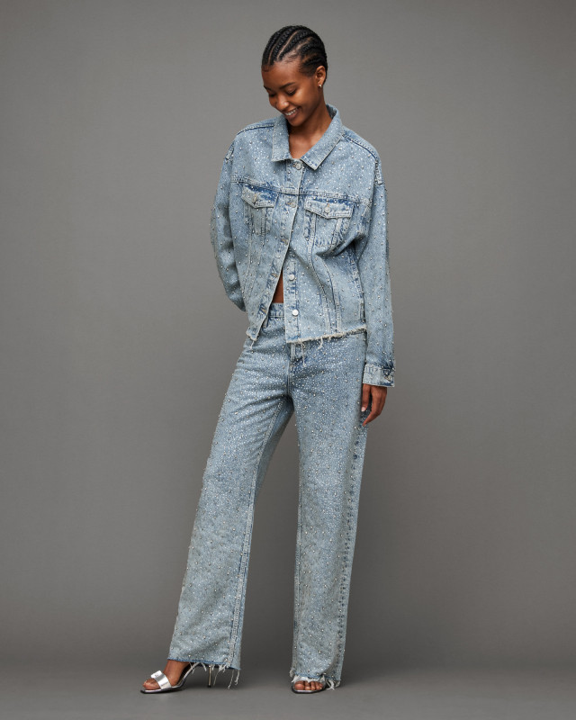 AllSaints Wendel Crystal Embellished Wide Jeans