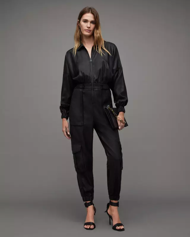 AllSaints Frieda Relaxed Fit Coated Jumpsuit