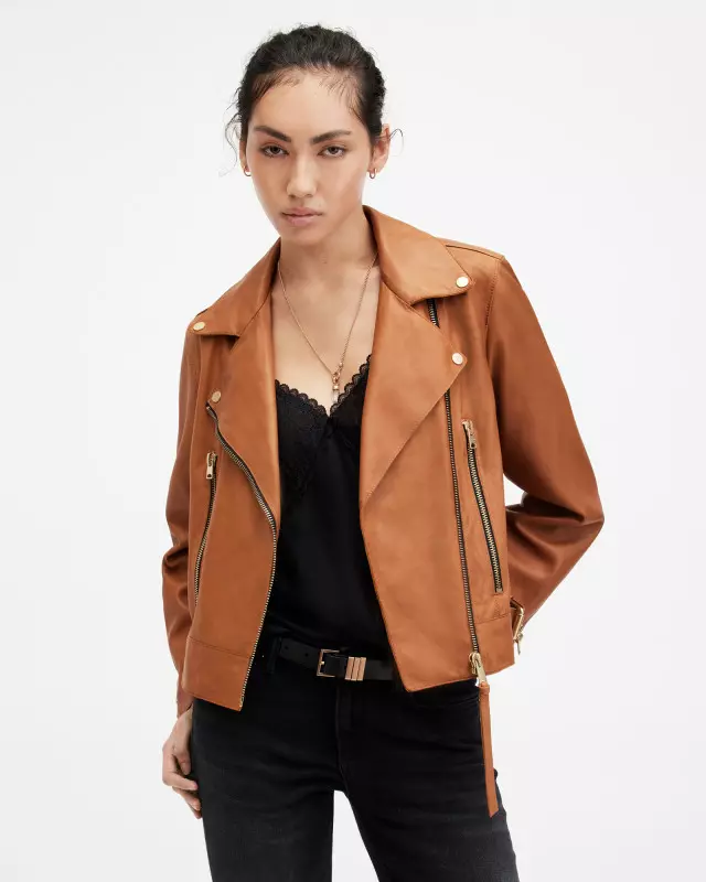 AllSaints Beale Slim Fit Leather Biker Jacket