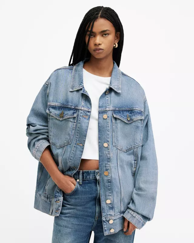 Pockets For Women AllSaints Piper Diamante Crystal Denim Jacket