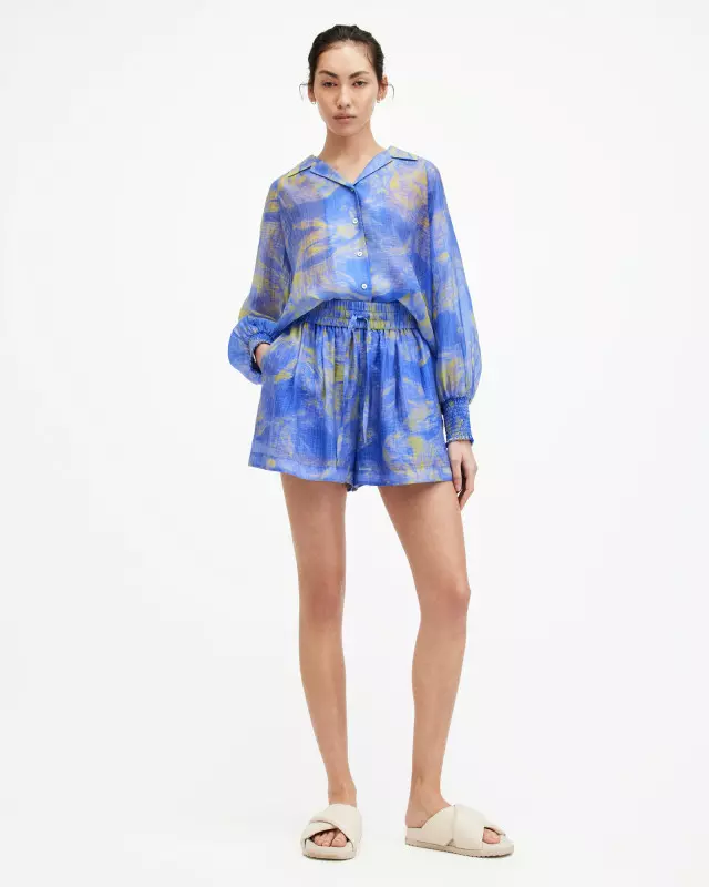 AllSaints Isla Relaxed Fit Inspiral Print Shorts