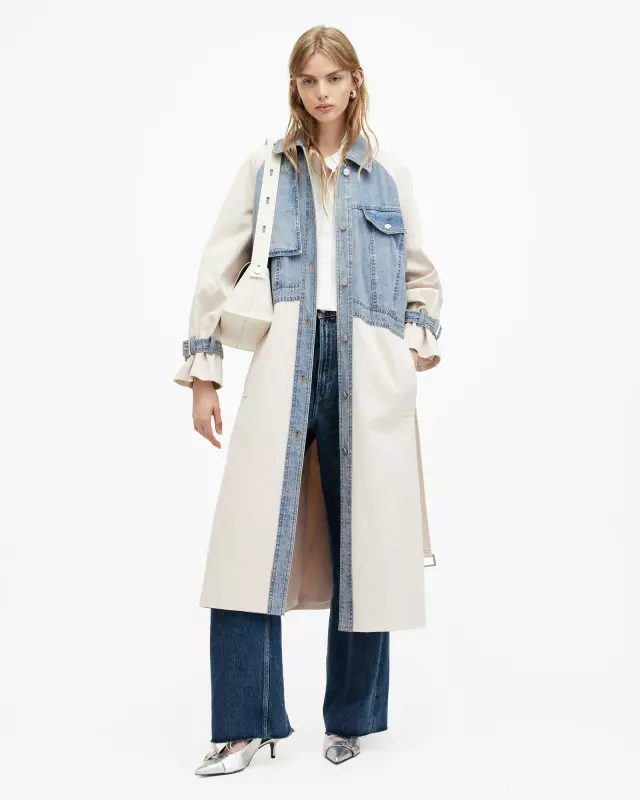 AllSaints Dayly Denim Panelled Relaxed Trench Coat