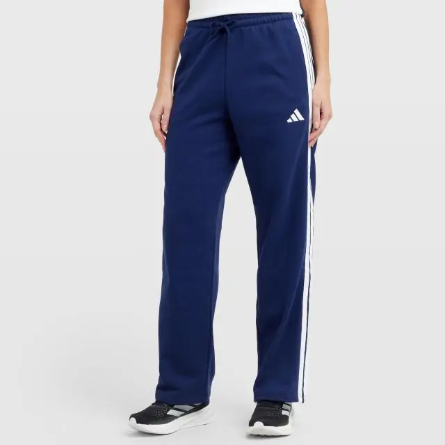 adidas Women's Essentials 3-Stripes Open-Hem Fleece Pants, Dark Blue / White