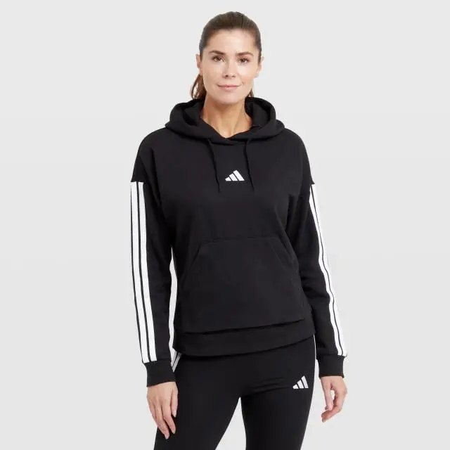 adidas Women's Essentials 3-Stripes Full-Zip Fleece Hoodie, Black