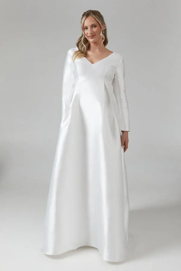 Coast Women's Maternity Faux Pearl Detail Twill Wedding Dress in Ivory 