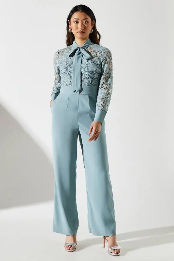 Coast Women's Lace Tie Neck Jumpsuit in Green 