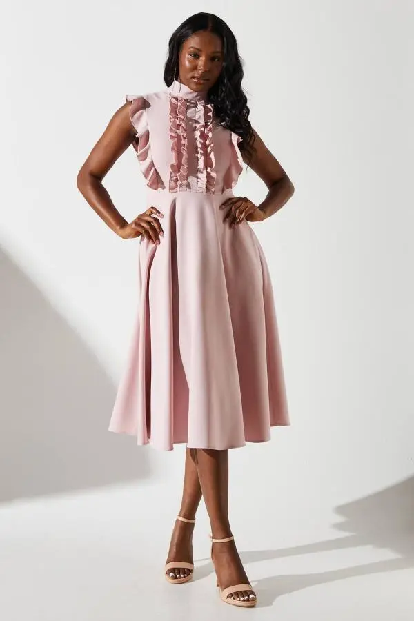 Coast Women's Sleeveless Ruffle Crepe Midi Dress in Blush 