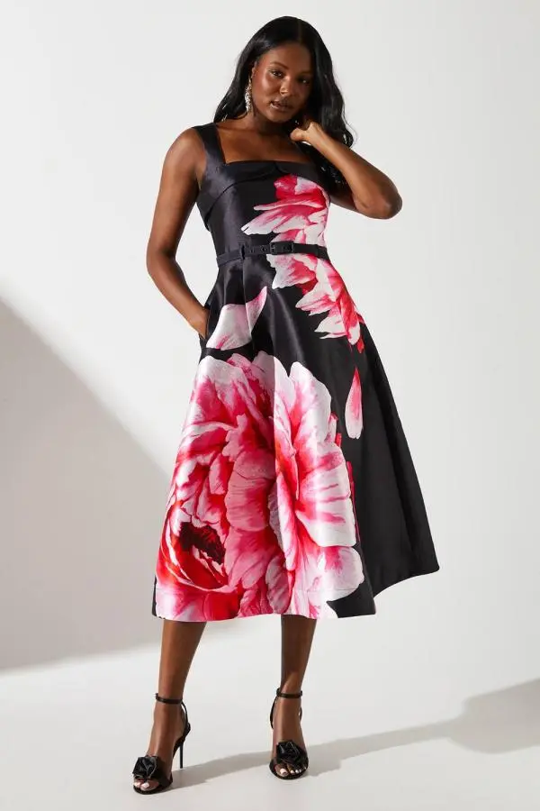 Coast Women's Rose Print Twill Dress in Black 
