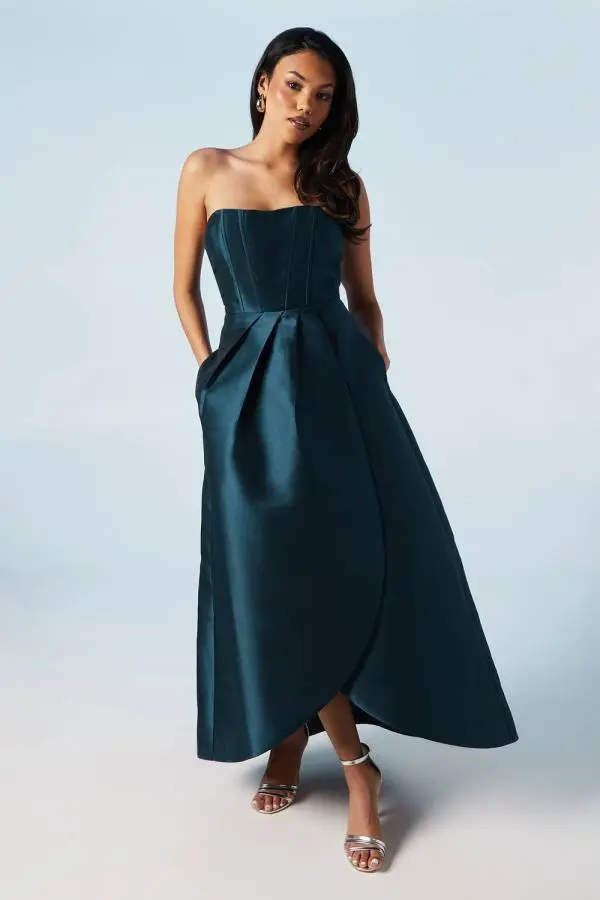 Coast Women's Corset Detail Twill Bridesmaid Dress in Navy