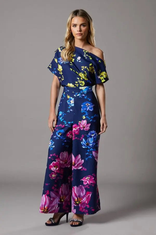 Coast Women's Petite Pleat Off-The Shoulder Jumpsuit in Navy 