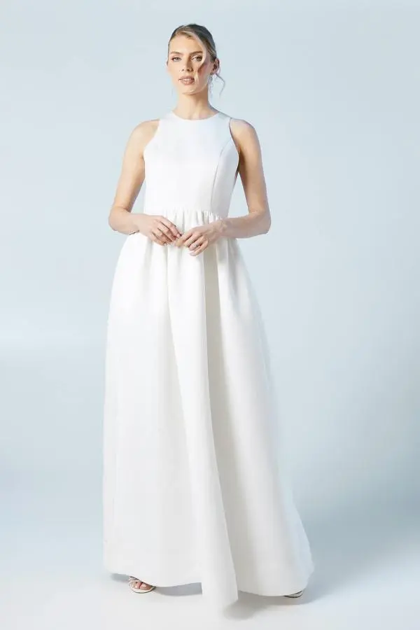 Coast Women's Structured Satin Halter Top Full Skirted Wedding Dress in Ivory 